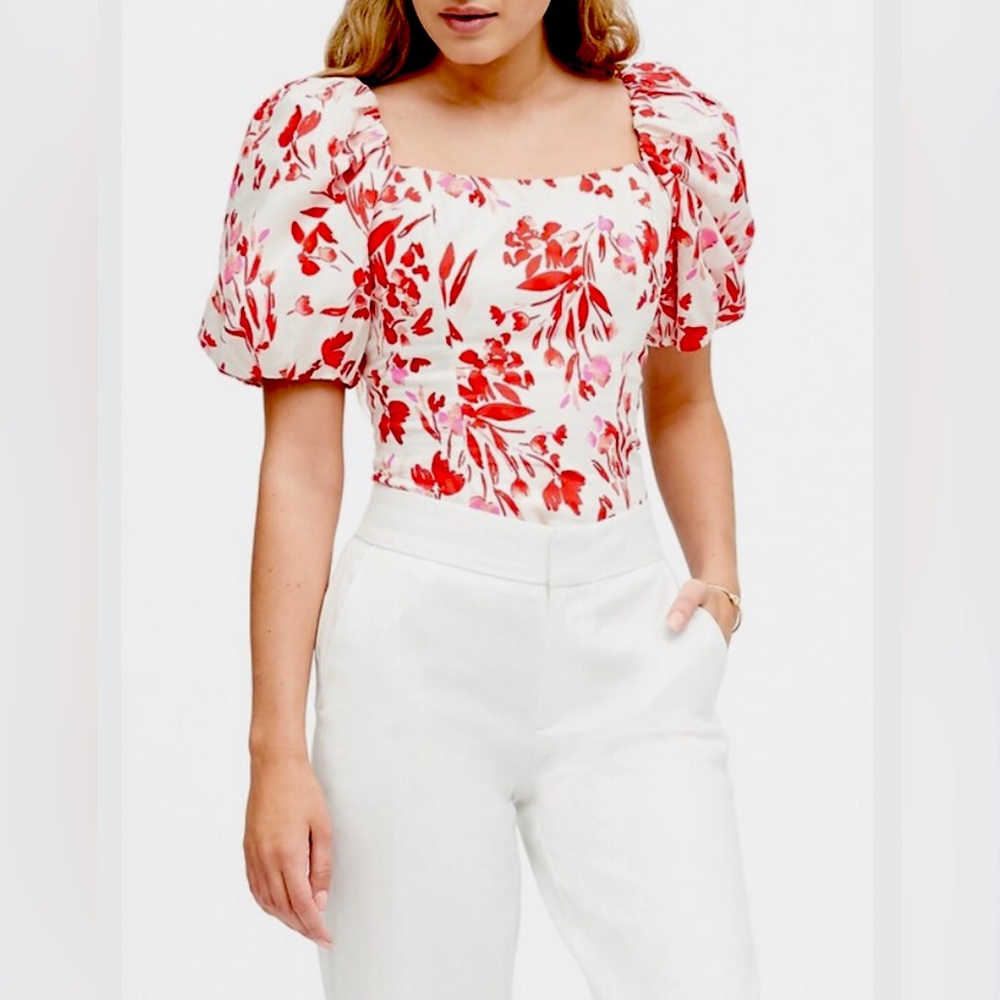Banana Republic Puff Sleeve linen Crop top in Multi Floral Size M